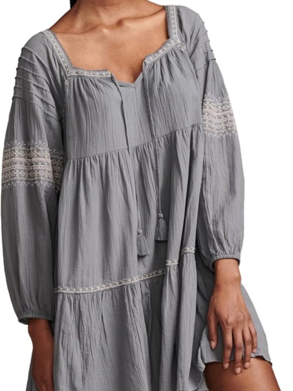 Lucky Brand Gauzy Flowy Embroidered Mini Dress Medium Blue 100% Cotton Relaxed